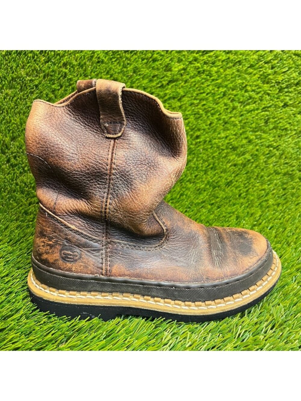Georgia Giant Wellington Boys Size 2Y Brown Outdoor Leather Pull On Cowboy Boots